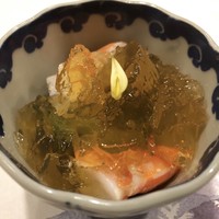 旬菜 おぐら家 - しんとり菜のおひたしと足赤海老、すだちのジュレ