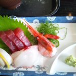 魚がし食堂はま蔵 - 小さなお皿に乗ったお刺身でした