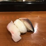博多寿し - 寿司ランチ、満腹ランチ共通の鯛、烏賊、〆鯖！