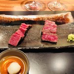 神楽坂 鉄板焼 中むら - 川岸牧場産神戸牛ロースのステーキ　鹿児島黒牛フィレのステーキ