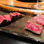 神楽坂 鉄板焼 中むら - 川岸牧場産神戸牛ロースのステーキ　鹿児島黒牛フィレのステーキ