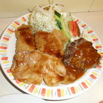 ヒレカツ，ハンバーグ，豚ショウガ焼き