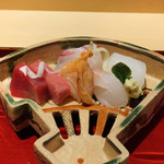 銀座 しのはら - 福岡朝締め鯛、明石はりいか、大間のひらめ、竜飛のまぐろ