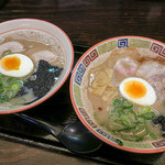 大砲ラーメン - 「食べくらべセット」（900円）。ミニラーメン2つのセット。お得感ありますね。