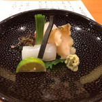 日本料理 たかむら - お造り（鯛、ヤリイカ、ツブ貝）