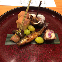 日本料理 たかむら - 八寸（玉子焼き、バイ貝旨煮、モロコのタレ焼、銀杏、真蛸の柔らか煮、大黒しめじ）