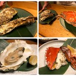 日本料理 梅林 - 左上:特選(牡蠣)、左下:特選(牡蠣)、右上:特選(調理前)、右下:特選(蟹)