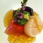 銀座 とよだ - 秋茄子・帆立・金目鯛のジュレ掛け