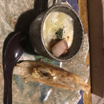 料理旅館 奥飛騨山草庵 饗家 - 飛騨ベーコンのとろとろ白菜の豆乳ポタージュ、手作りパン 中には白菜とリコッタチーズ