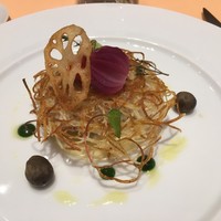 リストランテ ル・ミディ ひらまつ - 和歌山県産足赤エビと本日の鮮魚の重ね焼き