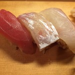 手酌割烹 てら田 - 握り三貫
      鮪 鯛 平目