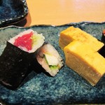 寿司栄 華やぎ - 鉄火巻き・梅しそ山芋巻き・玉子。
