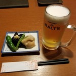 個室居酒屋 とり澄 - お通しとザ・モルツ