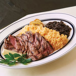 Grilled Steak plate, rice & black beans, and drink included