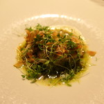 TACUBO - 真鱈の白子のアヒージョ風（香草バターソースとマイクロセロリ）