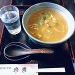 Yoshi sei - 見た目以上にピリ辛で具は少なめ。お水不使用で完食完飲。なんせ蕎麦にカレー出汁が天一並みによく絡む。