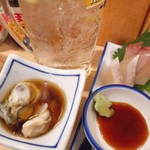 立呑み晩杯屋 - 牡蠣酢とブリ刺しとか幸せコンボ☆
