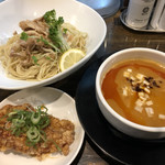 フカクサ製麺食堂 - ９月限定、スパイシー味噌つけ麺 ＆ 若鶏の甘酢漬け（つけ麺ラリー達成特典）