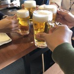 Okonomiyaki Monja Teppanyaki Ogata - ランチだが小ビールでカンパーイ！