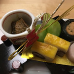 白金温泉郷 森の旅亭 びえい - 蒸し鮑･零余子真蒸黄金焼き...♪*ﾟ