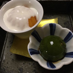 白金温泉郷 森の旅亭 びえい - 水菓子は…蜜柑の甘煮･抹茶シャーベット♬︎