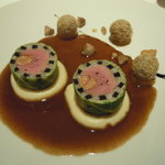 レ セゾン - 11.10.14ペルドローとフォワグラのバロティーヌ トリュフ風味 栗で覆われた腿肉のパテ