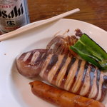 イカとソーセージ焼けました