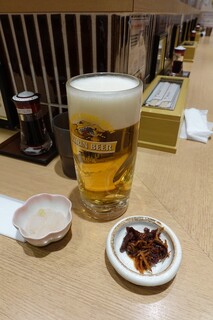 Shiroebi Tei - きときとセット1200円 白えびの天ぷら・生ビール
