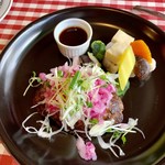 ハンバーグレストランHACHI - 相方の月替わりの「漢方和牛と漢方三元豚の生姜ポン酢ハンバーグ」！見た目がとても綺麗♫