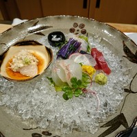 観山 - お造り、てっぴ、貝柱のとんぶりとろろ、野菜も美味