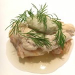 魚料理：天然平目、白子、湯葉 平目がしっとり。白子と湯葉とろとろ感がいい。煮切りで仕上げているそうです。