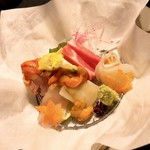 湯主一條 - お造り　ひらめ花作り　クエ　中トロ 　赤貝　生雲丹