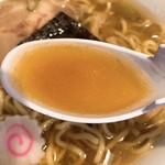 麺道楽紋次郎 - 中華そば煮干し醤油のスープ