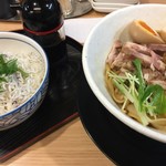 布施 細見商店 - いかしらす丼（和歌山直送）（￥300）・えび醤油あえそば（麺量200g）（味玉付き）（￥800）