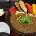 極楽うどん TKU - エビと豚挽肉のキーマカレーうどん（小ごはん付き）（￥960）