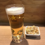 てんぐ - まずは、生ビールとお通し(^^)