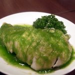 唐朝刀削麺 - 蒸し鶏の冷菜特製ネギソース