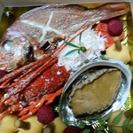 日本料理 たかむら - 一の重～天草鯛塩焼・伊勢海老・鮑塩蒸・慈姑(くわい)旨煮・山桃