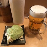 Yakitori Hide - 生ビールと生キャベツ