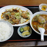 Chuukasaikou - 定食②（回鍋肉＋ミニラーメン＋大ライス）【2011/10/1*】