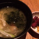 神楽坂 鴨匠 - 土鍋飯のセットのおしんことお味噌汁