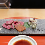 肉屋 雪月花 NAGOYA - ランプ肉 昆布〆 カラスミ☆