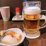 辰巳屋肉店 - 生ビール＋お通し