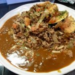 カルダモン． - 秋ナスのフライ、挽き肉とトマトのカレー