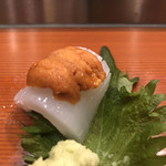 高鮨 - 玄海産 槍烏賊 北海道産蝦夷馬糞雲丹 理想的な順番！