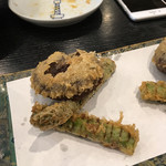 Fukuan - 椎茸とアスパラ。肉厚な椎茸にはやはりおろし天つゆ。アスパラの食感（歯切れの良さ）がベストすぎる