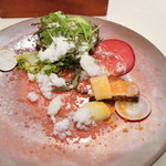 イル ギオットーネ - 鰆のカルパッチョ 色々な大根と和サラダ 雪景色