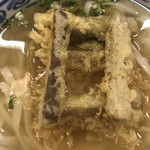 恵味うどん - 井形のごぼう天、うどんに浮かべました。