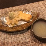 柏木 - 子持ち昆布と蕗の薹の天ぷら ジャガイモのすりおろしダレ