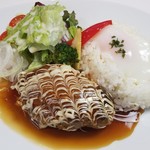 カフェテリアニューヨーク - H30.7月月替わり★　温泉玉子をのせた照り焼きソースのロコモコ丼　生野菜を添えて♪